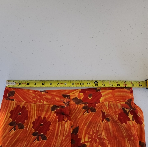 Vintage Midi Skirt 1990s Orange Floral Long Flowy 90s Buttons Cottagecore Large - Picture 8 of 9